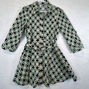 Zara Dress Geometric Retro Printed Nelly Mini Black Green Tie Waist Size Medium